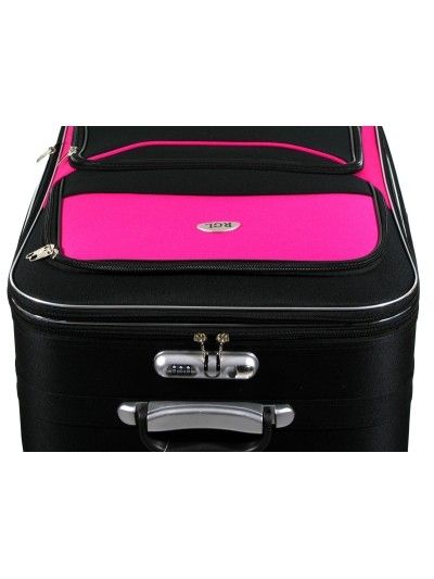 Mała walizka na kółkach 111 czarno różowa codura zamek